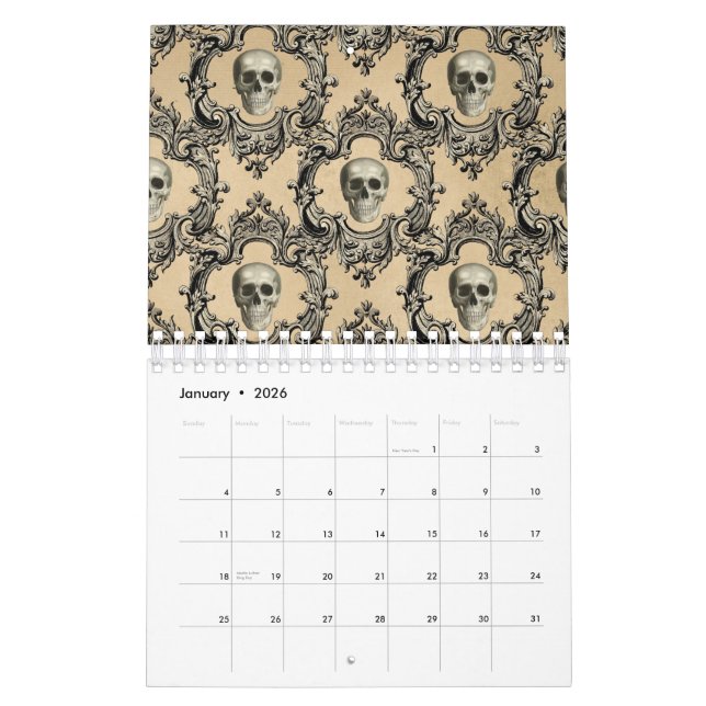 Calendario Gótico Skeleton Gothic (Jan 2026)