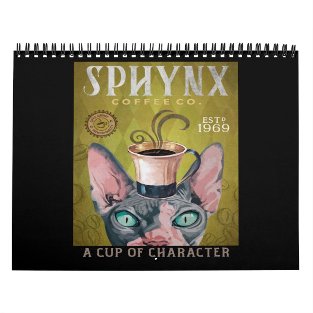 Calendario Gracioso Café De Gato Sphynx, Copa De Personajes (Tapa)
