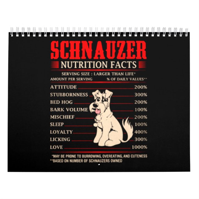 Calendario Gracioso Schnauzer| Hechos de Schnauzer Butrition (Tapa)