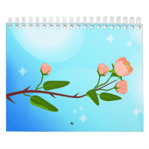 Calendario Gradiente azul del cielo con rama de primavera flo