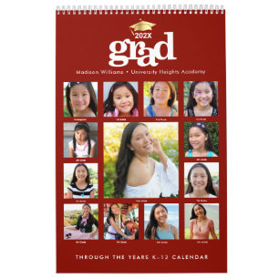 Calendario Graduación de oro rojo K-12 Collage de fotos 15 me