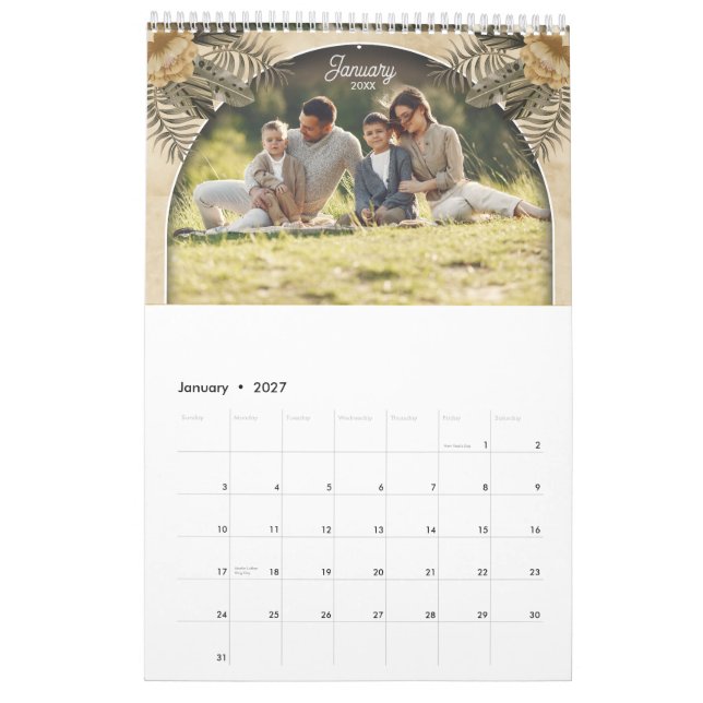 Calendario gráfico de Boho elegante de memoria fot (Jan 2027)