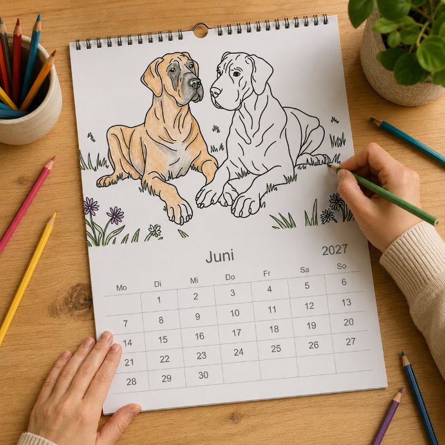 Calendario Gran Danés Colorido Personalizado de 18 Meses (add colors and love )