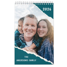 Calendario Green & White Scrapbook Custom Family Photo 2026