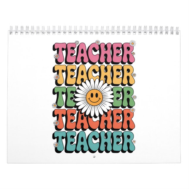 Calendario Groovy Teacher Cute Daisy Flower Retro Back School (Tapa)