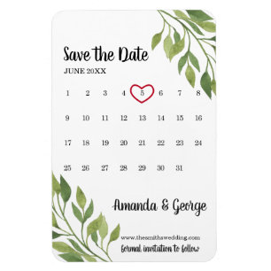 Calendario Guardar el imán de fecha   boda verde