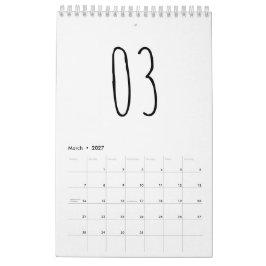 Calendario Guion manuscrito simple y lindo en blanco y negro