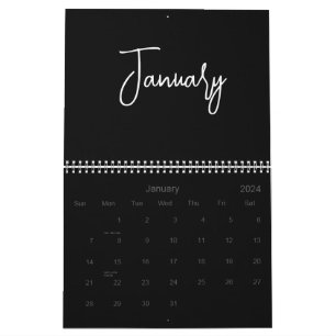 Calendario Guión simple Minimalista blanco y negro cualquier