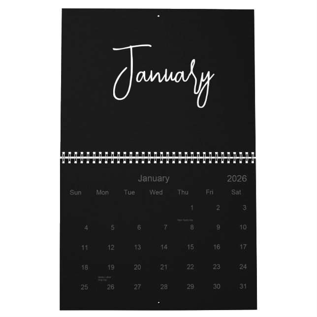 Calendario Guión simple Minimalista blanco y negro cualquier  (Jan 2026)