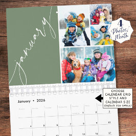 Calendario Guión verde moderno 4 fotos por mes