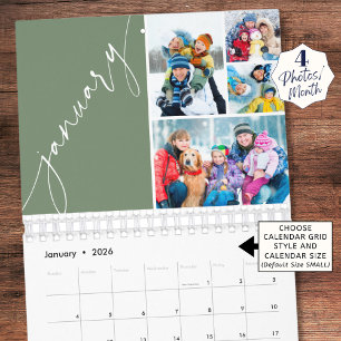 Calendario Guión verde moderno 4 fotos por mes