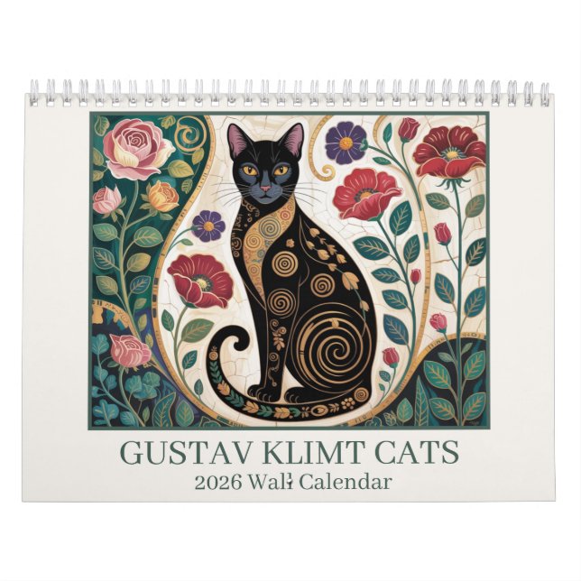 Calendario Gustav Klimt Cats 2026 Wall Calendar – Art Nouveau (Tapa)