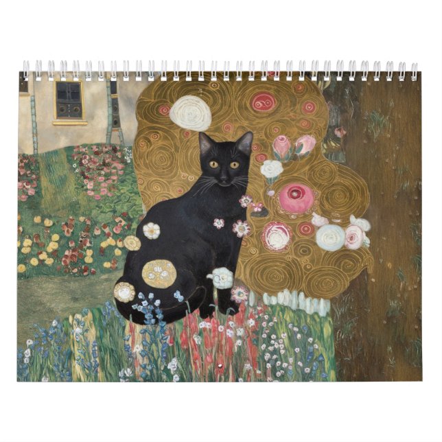 Calendario Gustav Klimt Gato negro en un jardín de flores, ar (Tapa)