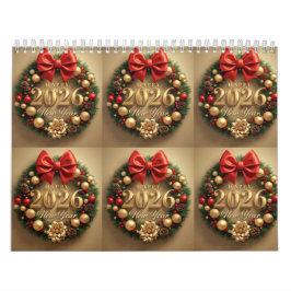 Calendario happy new year 2026 festive wreath 