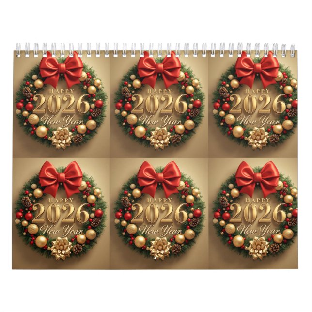 Calendario happy new year 2026 festive wreath  (Tapa)