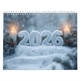 Calendario happy new year 2026 snowy calm 