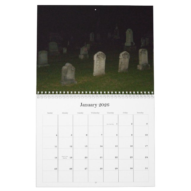 Calendario Hauntingly Diversión-Calendario-Cementerios (Jan 2026)