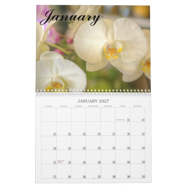 Calendario hawaiano de la flor y de la orquídea (Jan 2027)