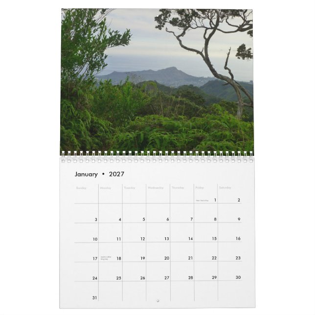 Calendario Hawaii tropical (Jan 2027)