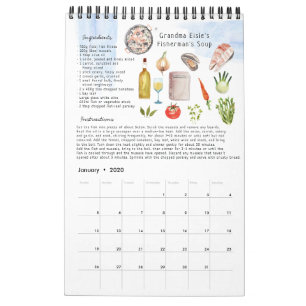 Calendario Heirloom Keepsake de la receta familiar   Acuarela