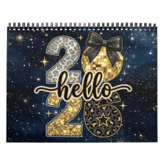 Calendario Hello 2026 Gold Glitter Chic Galaxy Calendar