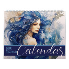 Calendario Hermosa acuarela azul de sirena