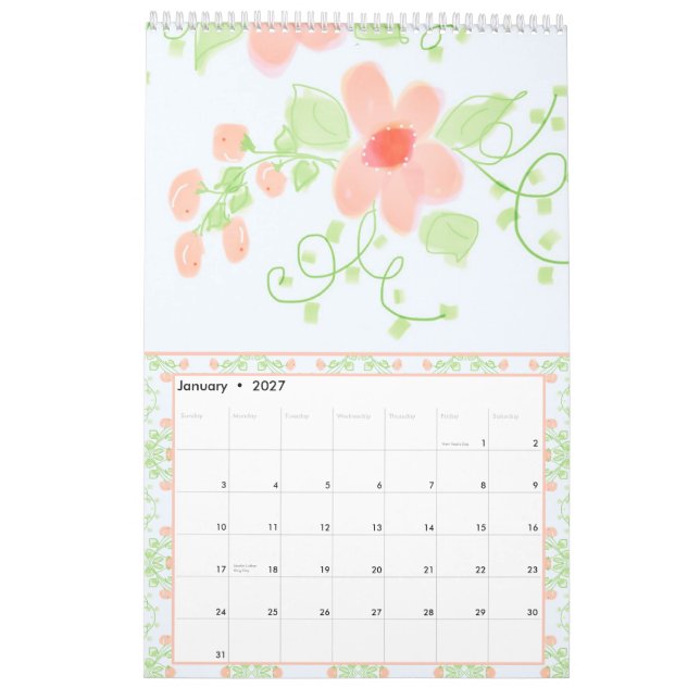 Calendario Hermosa diseñadora florida Girly (Jan 2027)