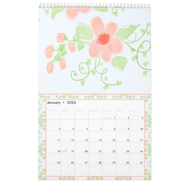 Calendario Hermosa diseñadora florida Girly (Jan 2026)