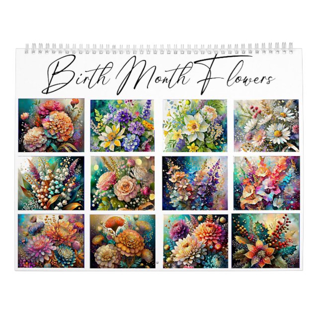 Calendario Hermosas flores pintadas del mes de nacimiento (Reverso)
