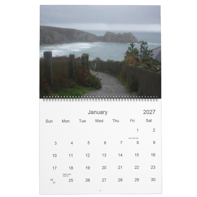 Calendario Hermoso Cornwall. (Jan 2027)