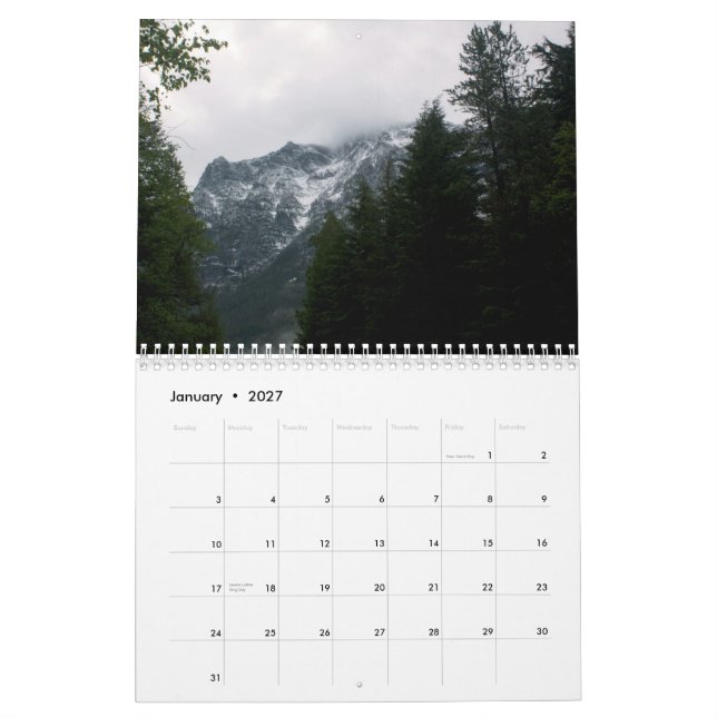 Calendario hermoso del Parque Nacional Glacier (Jan 2027)