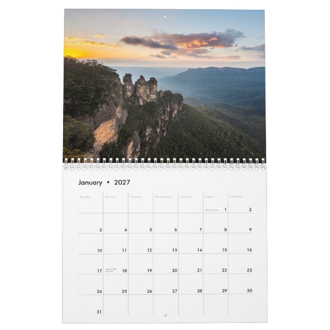 Calendario hermoso Sydney de la foto y montañas (Jan 2027)