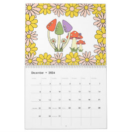 Calendario Hippie Groovy hongos y flores retro 70