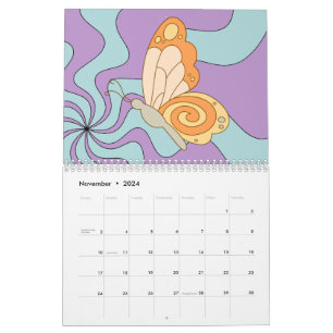 Calendario Hippie Groovy Wave Butterfly retro 70