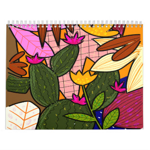 Calendario Hojas y flores tropicales abstractas