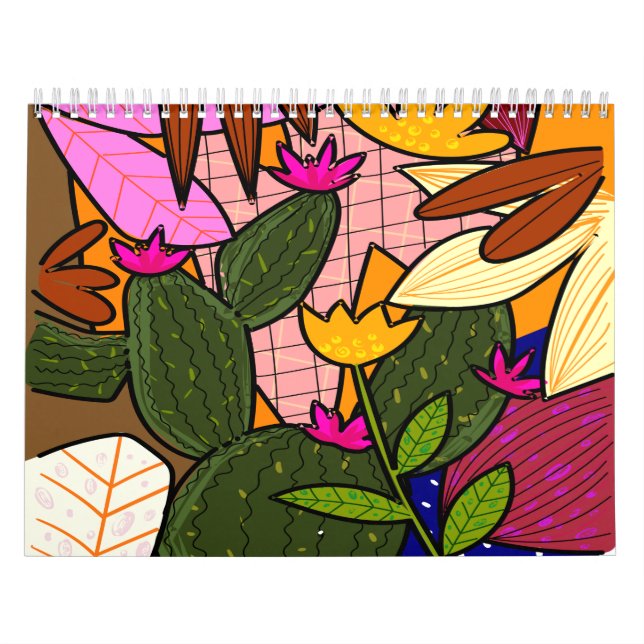 Calendario Hojas y flores tropicales abstractas  (Tapa)
