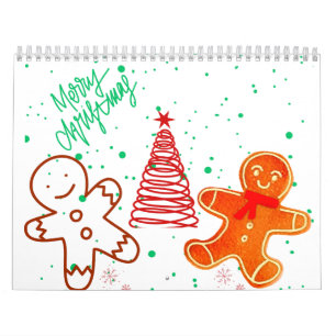 Calendario Hombre de jengibre y patrón de árbol de Navidad li