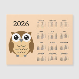 Calendario Hoot Owl 2026 Tarjeta Magnética