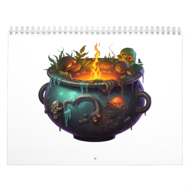 Calendario horno de bruja con cráneo de halloween (Tapa)