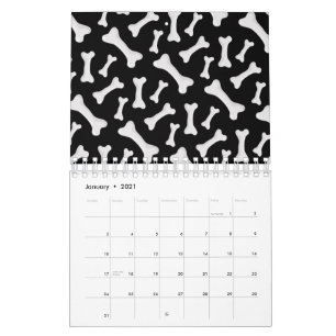 Calendario Huesos Negros Blancos Dueño de Perro Esqueleto Ama