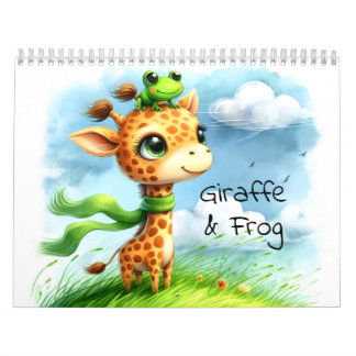 Calendario Ilustración de acuarela infantil de jirafa y rana