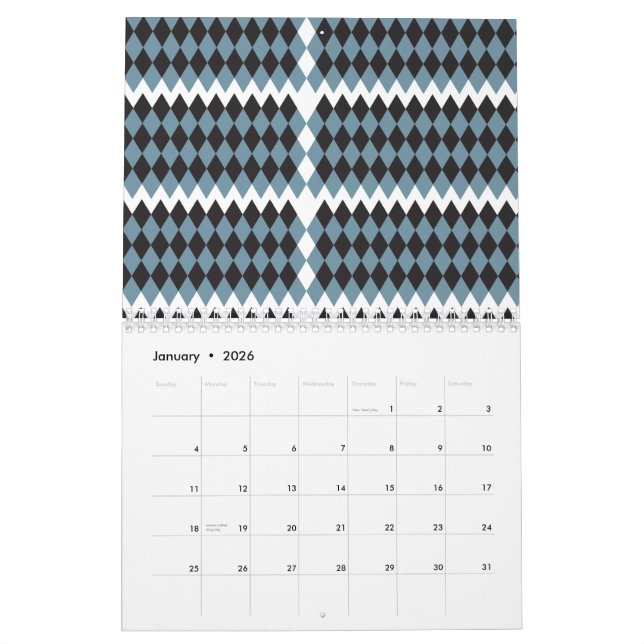 Calendario ilustracion de césped gráfico de damasco alto, (Jan 2026)