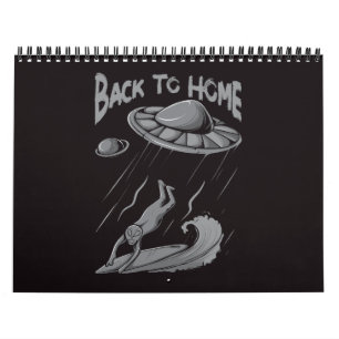 Calendario ilustración de surf de ovni alienígena con volver