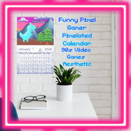 Calendario Ilustración divertida de dinosaurio pixelado para 