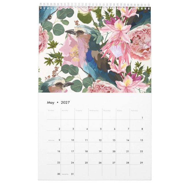 Calendario Ilustraciones de flores tropicales, plantas, pájar (May 2027)