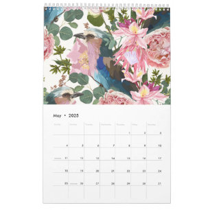 Calendario Ilustraciones de flores tropicales, plantas, pájar