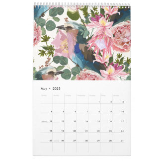 Calendario Ilustraciones de flores tropicales, plantas, pájar