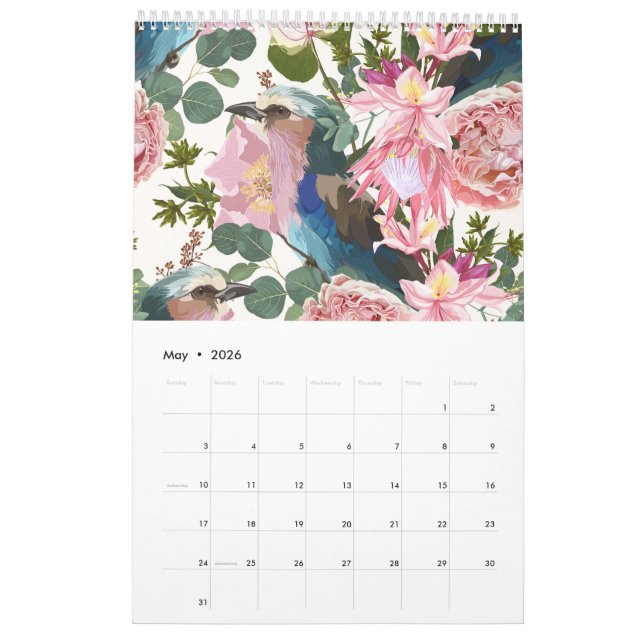 Calendario Ilustraciones de flores tropicales, plantas, pájar (May 2026)