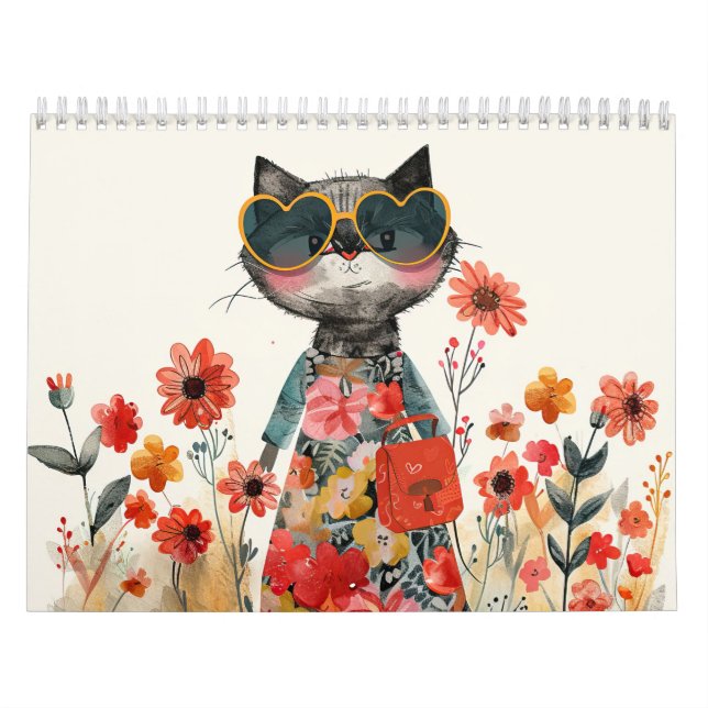 Calendario Ilustraciones de gato acuarelas Línea caprichosa (Tapa)