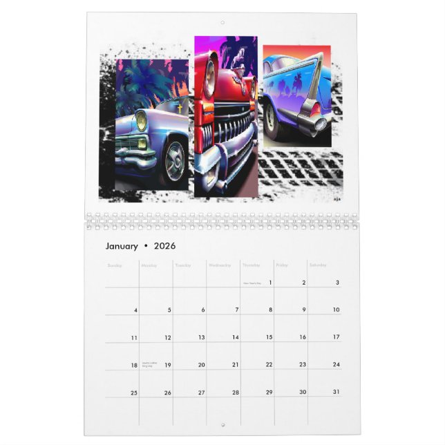 Calendario impreso coches clásicos de encargo (Jan 2026)